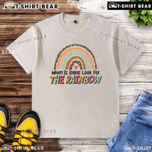 Alt Text: Pretty When It Rains rainbow washed t-shirt design showcasing vibrant colors and a cheerful aesthetic.