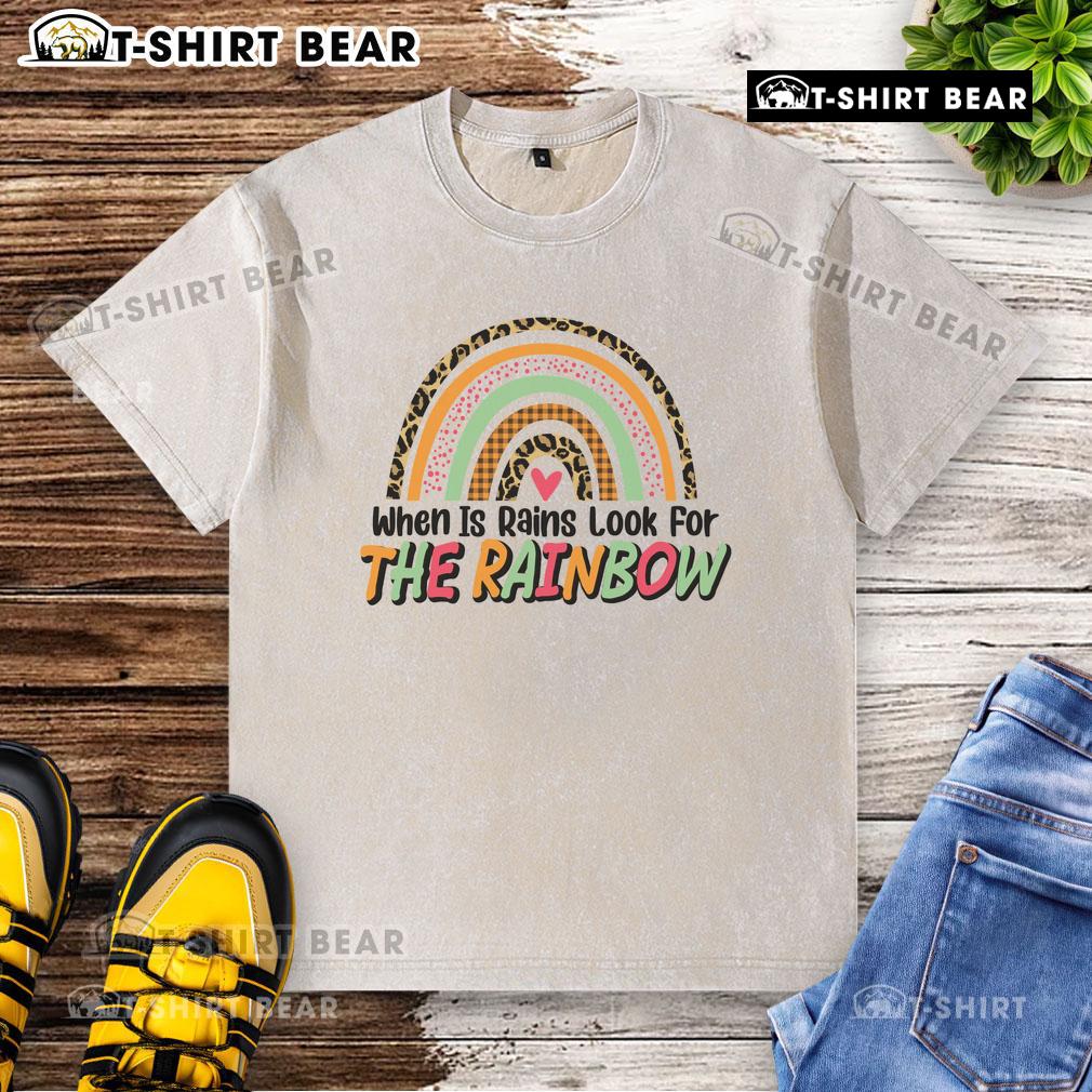 Alt Text: Pretty When It Rains rainbow washed t-shirt design showcasing vibrant colors and a cheerful aesthetic.