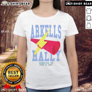 Alt Text: Top Arkells The Rally 2025 event ladies tee featuring vibrant design and comfortable fit for music fans.
