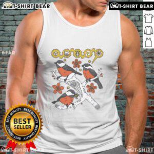 Chickadee tank top from Top Bird Collective featuring a vibrant bird design, perfect for casual wear and nature lovers.
