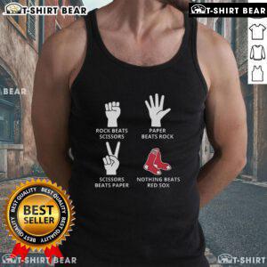Top Boston Red Sox tank top featuring 'Rock beats scissors, paper beats rock, nothing beats Red Sox' design.