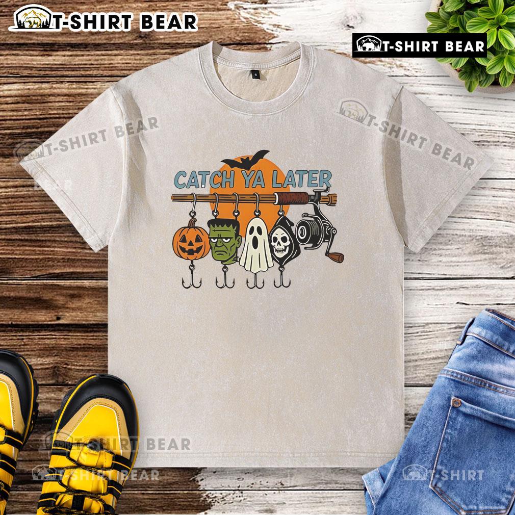 Alt Text: Top Catch Ya Later Halloween Horror Graphic Washed T-Shirt featuring spooky designs perfect for Halloween celebrations.