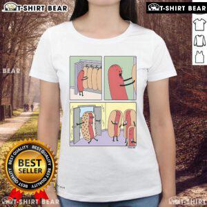 Stylish ladies tee featuring a fun hot dog graphic, perfect for casual wear and summer outings. Top cool hot dog dress design.
