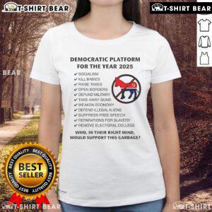 2025 Democratic platform socialism ladies tee featuring bold graphics and a modern design for progressive supporters.