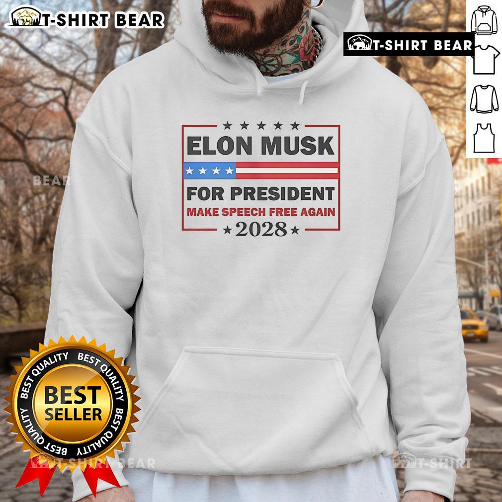 Top Elon Musk for President Make Speech Free Again 2028 Hoodie featuring bold graphics and a modern design.