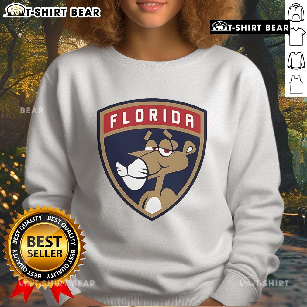 Alt Text: Stylish pink Florida Panthers logo sweatshirt featuring the team's emblem, perfect for fans and casual wear.