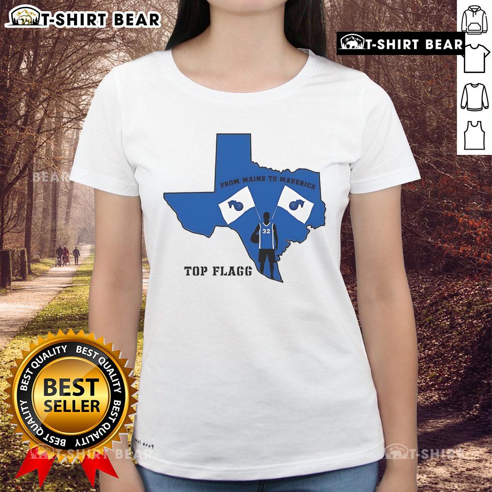 Top From Maine to Maverick Flagg Basketball Ladies Tee showcasing a stylish design for female basketball fans.