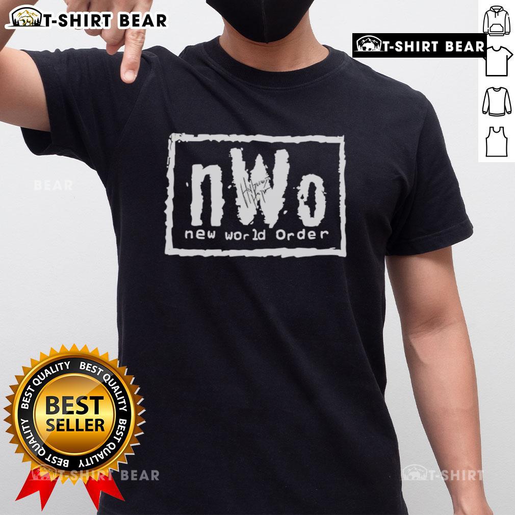 Top Hulk Hogan autographed NWO New World Order T-shirt featuring iconic logo, perfect for wrestling fans and memorabilia collectors.