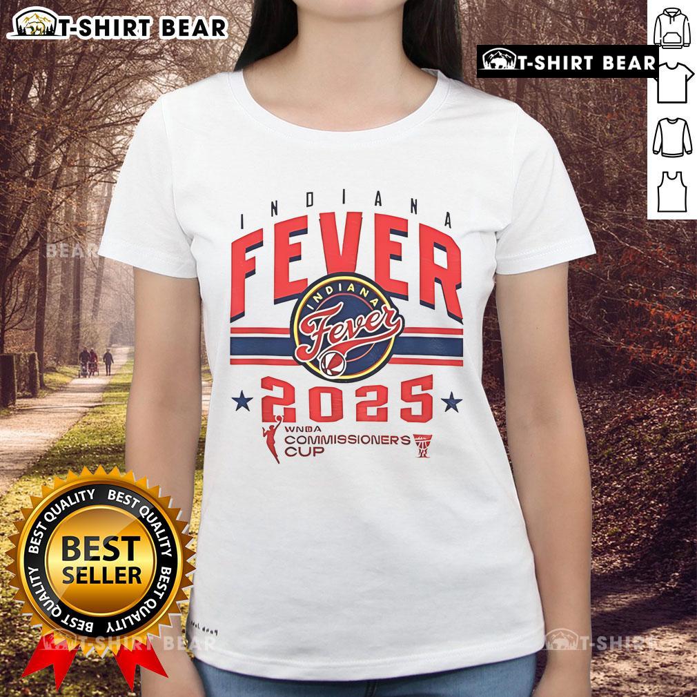 Top Indiana Fever WNBA Basketball Commissioners Cup 2025 Ladies Tee showcasing team colors and logo for fans.