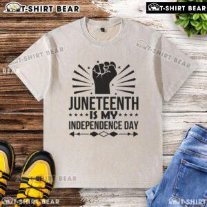 Alt Text: Top Juneteenth Is My Independence Day washed t-shirt showcasing pride and celebration of freedom and heritage.
