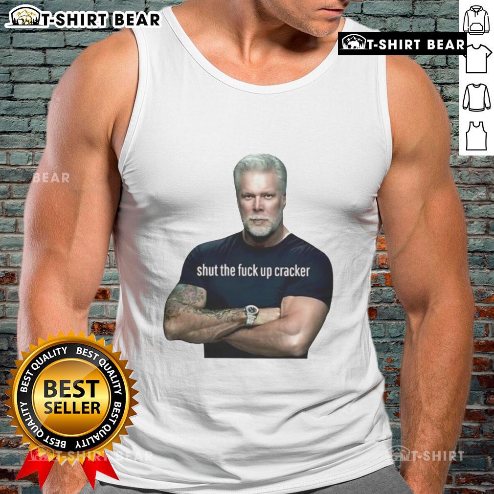 Alt Text: Top Kevin Nash Shut The Fck Up Cracker Tank Top featuring bold graphic design for wrestling fans.