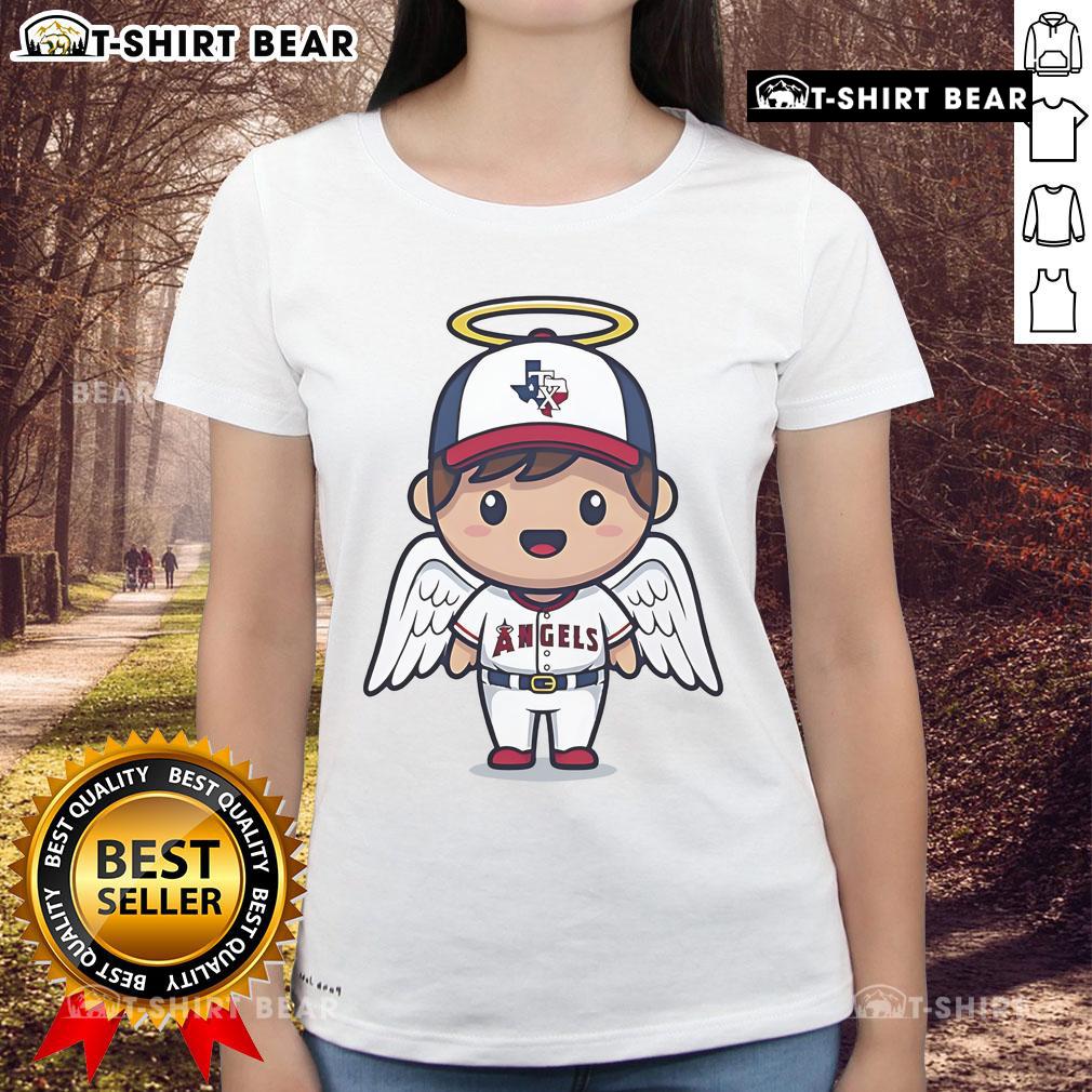 Top Los Angeles Angels Texas Strong mascot cartoon on a stylish ladies tee, perfect for fans and casual wear.