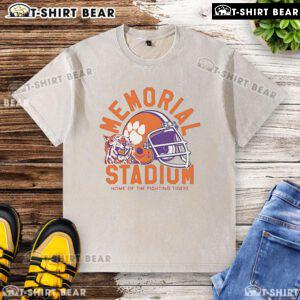 Alt Text: Top Memorial Stadium home of the Fighting Tigers football washed t-shirt showcasing team pride and comfort.