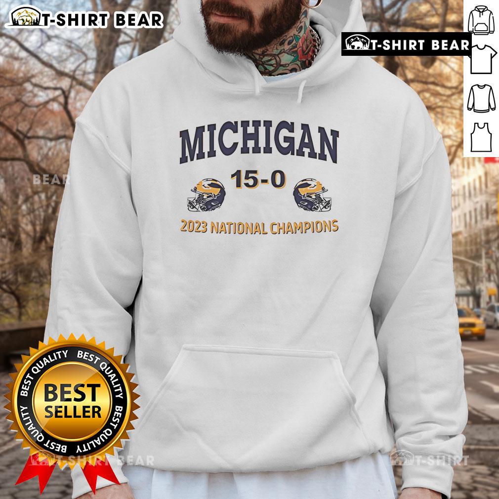 Alt Text: 2023 Michigan Wolverines National Champions hoodie featuring bold logo and vibrant colors, perfect for fans.