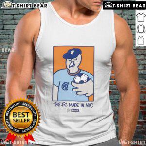 Top NYCFC Pigeon mascot wearing 'The FC Made In NYC' tank top, showcasing team spirit and New York pride.