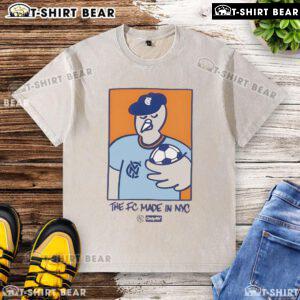 Top NYCFC pigeon mascot featuring 'Made In NYC' design on a washed t-shirt, perfect for fans of New York City FC.