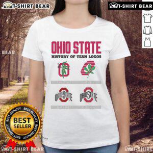 Ohio State history of team logos ladies tee featuring iconic designs and vibrant colors for fans and collectors.