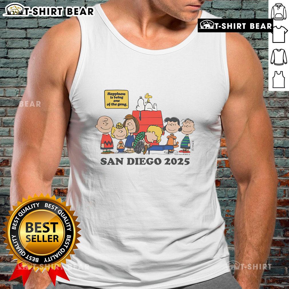 Top Peanuts Happiness Is Being One of the Gang San Diego 2025 tank top featuring iconic Peanuts characters.