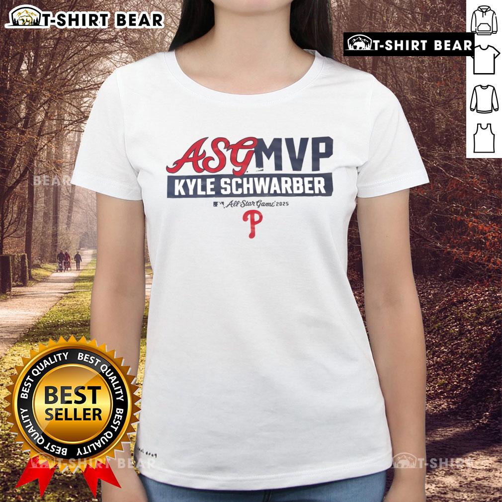 Kyle Schwarber in a Philadelphia Phillies All-Star Game 2025 Ladies Tee, celebrating his MVP award.