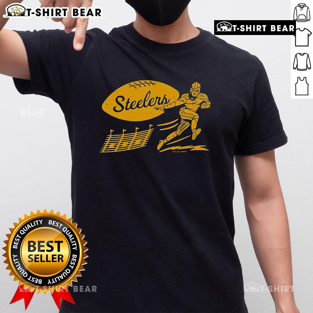 Vintage Pittsburgh Steelers Football Score T-Shirt featuring iconic team colors and retro design, perfect for fans.