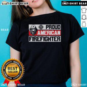 Top Proud American Firefighter Ladies Tee featuring a bold graphic and comfortable fit for female firefighters.