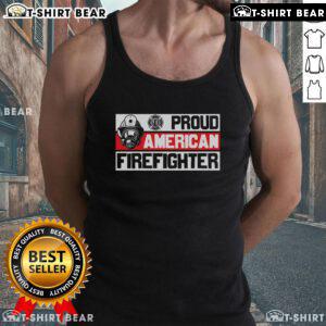 Alt Text: Proud American firefighter tank top featuring a bold design, perfect for showing support and pride in the fire service.