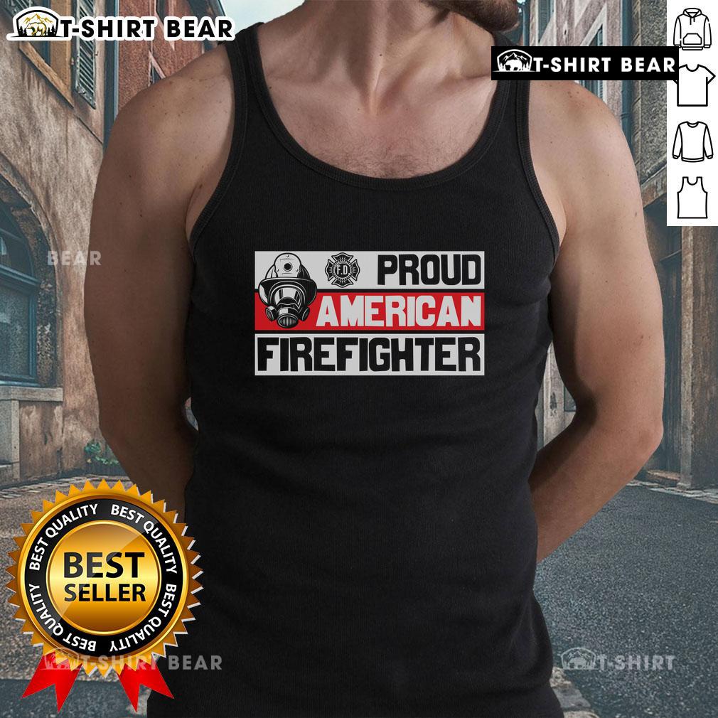 Alt Text: Proud American firefighter tank top featuring a bold design, perfect for showing support and pride in the fire service.