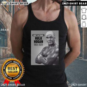 Top RIP Hulk Hogan Rest In Peace 1953-2025 tank top featuring a tribute design for wrestling fans.