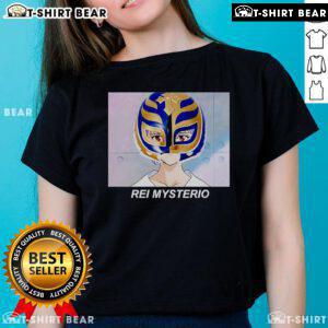 Top Rei Mysterio Rei Ayanami anime ladies tee featuring vibrant artwork and stylish design for anime fans.