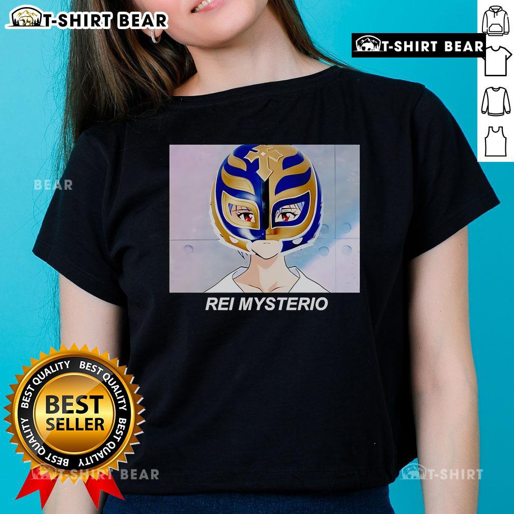 Top Rei Mysterio Rei Ayanami anime ladies tee featuring vibrant artwork and stylish design for anime fans.