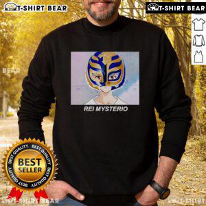 Alt Text: Top Rei Mysterio Rei Ayanami anime sweatshirt featuring vibrant graphics and a cozy design for fans.