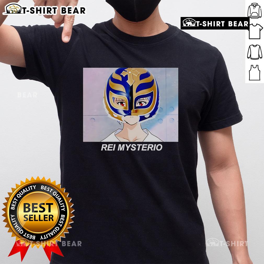 Alt Text: Top Rei Mysterio Rei Ayanami anime T-shirt featuring vibrant graphic design and stylish fit for fans.