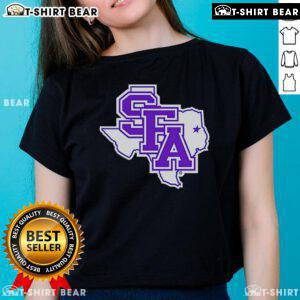 Top SFA Primary Logo on a Texas Ladies Tee, showcasing school spirit and style for fans and alumni.