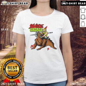 Top Savage Gnomes Ladies Tee featuring a fun gnome graphic, perfect for quirky fashion lovers and gnome enthusiasts.
