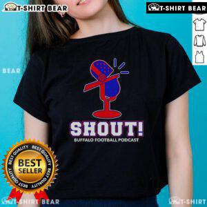 Top Shout Buffalo Football Podcast Ladies Tee in vibrant colors, perfect for fans of the Buffalo Bills and football apparel.