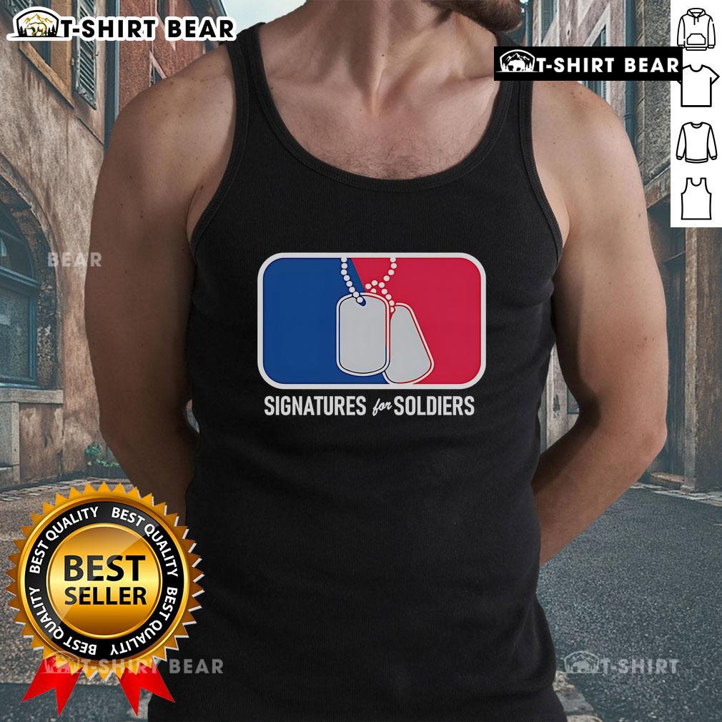 Stylish tank top featuring top signatures for soldiers' dog tags, perfect for military enthusiasts and casual wear.