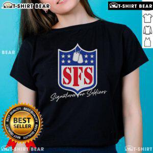 Alt Text: Top Signatures For Soldiers Gridiron Logo ladies tee featuring a stylish design for sports enthusiasts.
