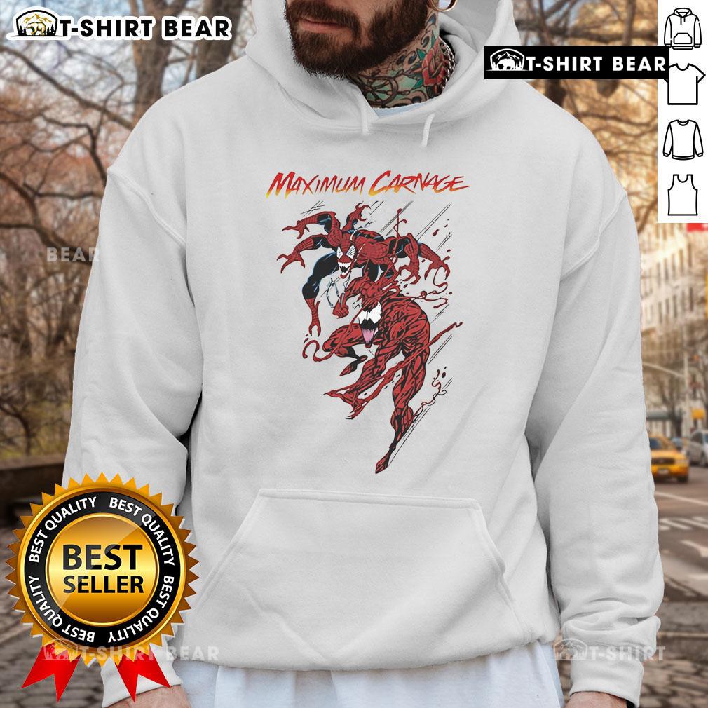 Top Spiderman and Venom Maximum Carnage hoodie featuring vibrant artwork and stylish design for comic book fans.