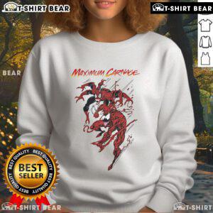 Alt Text: Top Spiderman and Venom Maximum Carnage sweatshirt featuring vibrant graphic design and comfortable fit for fans.