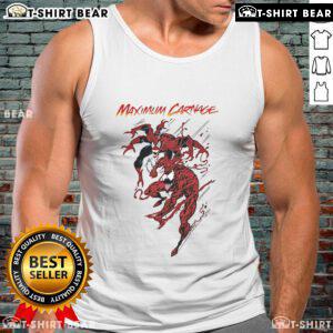 Alt Text: Top Spiderman and Venom Maximum Carnage tank top featuring vibrant comic art design, perfect for fans and collectors.