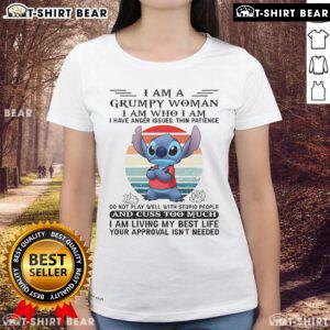 Grumpy woman t-shirt featuring the phrase 'I Am Who I Am - I Have Anger Issues' on a stylish ladies tee.