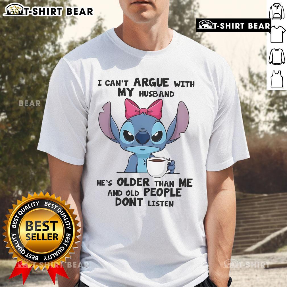 Top Stitch 'I Can't Argue With My Husband' T-Shirt design featuring a playful quote, perfect for humorous couples' apparel.