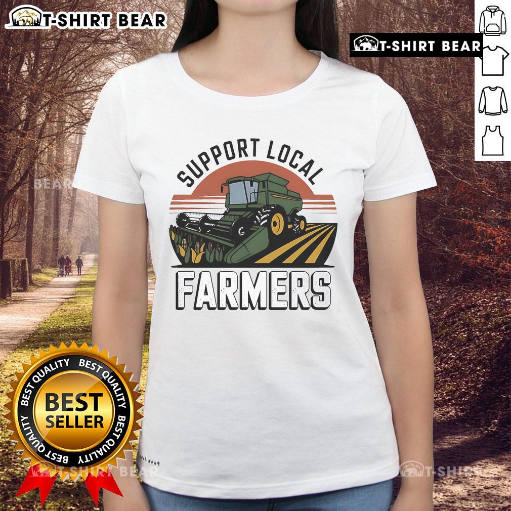 Top Support Local Farmers Tractor Ladies Tee featuring a stylish design celebrating agriculture and community support.