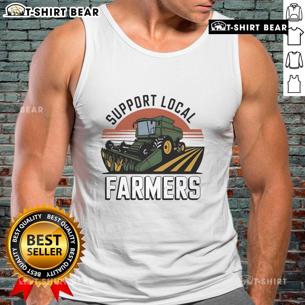 Top Support Local Farmers Tractor Tank Top featuring a vibrant tractor graphic, perfect for agriculture enthusiasts.