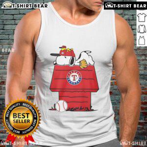 Alt Text: Top Texas Rangers Snoopy Woodstock house tank top featuring vibrant graphics and a comfortable fit for fans.