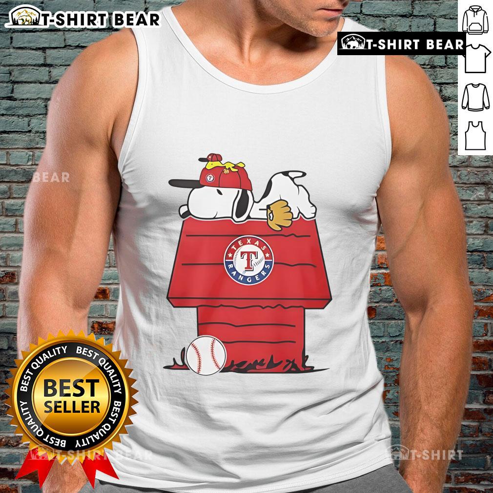 Alt Text: Top Texas Rangers Snoopy Woodstock house tank top featuring vibrant graphics and a comfortable fit for fans.