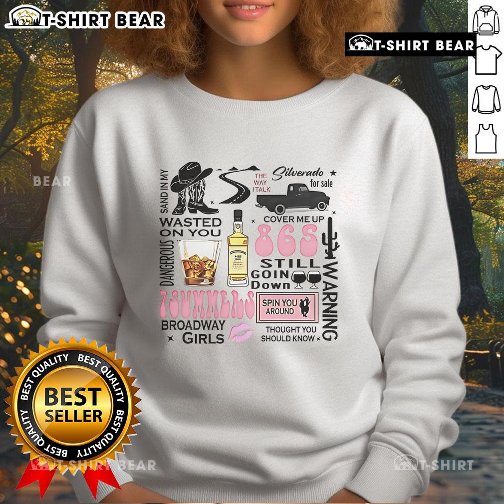 Top Wallen Western Luke Combs bumper sweatshirt featuring 'Sand In My Wasted On You' for country music fans.