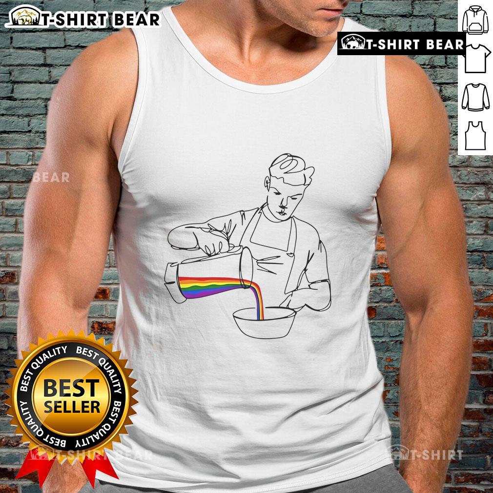 Will Poulter wearing a vibrant LGBT tank top, showcasing pride and colorful design at a public event.