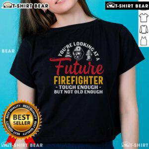 Alt Text: Future firefighter ladies tee, stylish and tough design for young aspiring firefighters.
