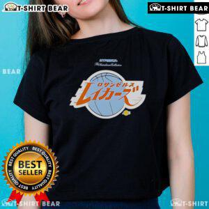 Alt Text: Ladies' Awesome Los Angeles Lakers Hyperfly Katakana Tee for 2025 All-Star Game, featuring vibrant team colors and logo.